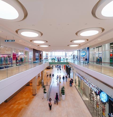 Two-level Yorkdale mall interior with Claire's, Old Navy, and Shoppers Drug Mart