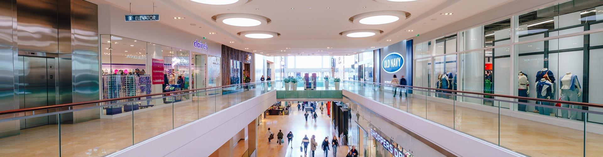 Two-level Yorkdale mall interior with Claire's, Old Navy, and Shoppers Drug Mart