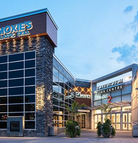 Scarborough Town Centre entrance with Moxies signage showcasing a premium retail destination