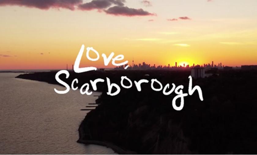 Love Scarborough message over sunset skyline highlighting community connection at STC Mall