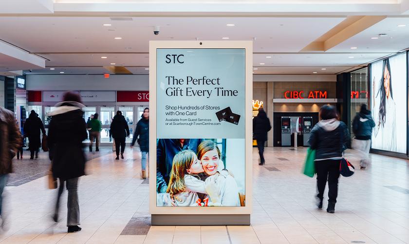 Digital media display at Scarborough Town Centre showcasing high traffic advertising opportunities