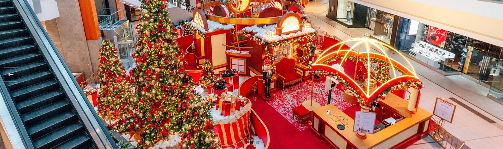 Holiday sponsorship display featuring festive décor and a high-visibility seasonal setup