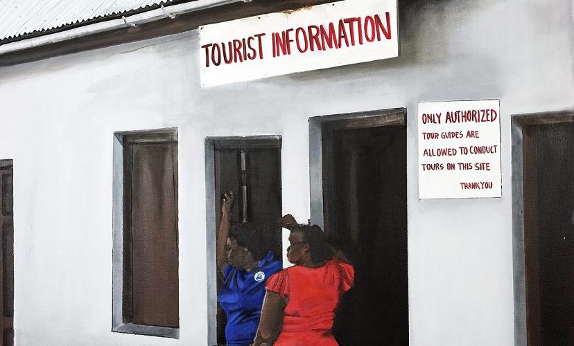 Tourist Information artwork exploring identity, storytelling, and diverse cultural narratives
