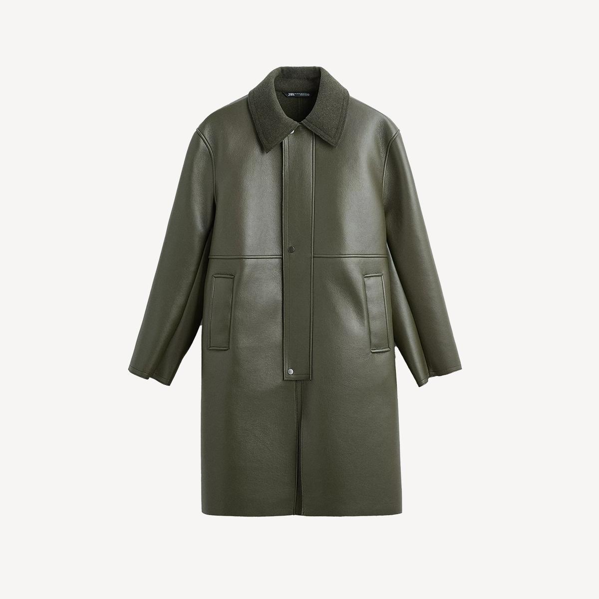 Faux Leather Combination Coat