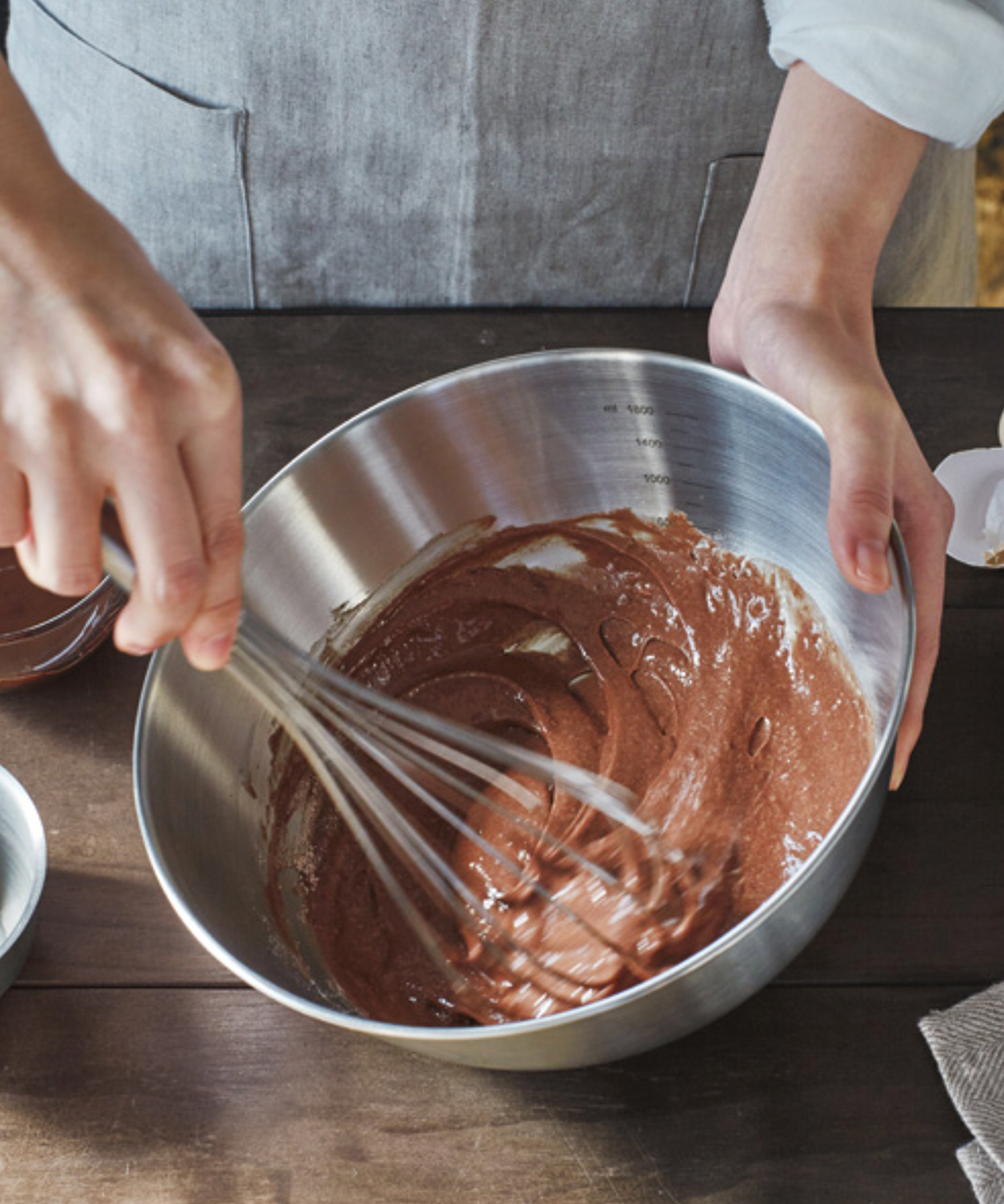 mixing chocolate batter
