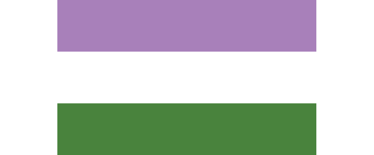 Image of the genderqueer pride flag consisting of three horizontal stripes: purple, white and green