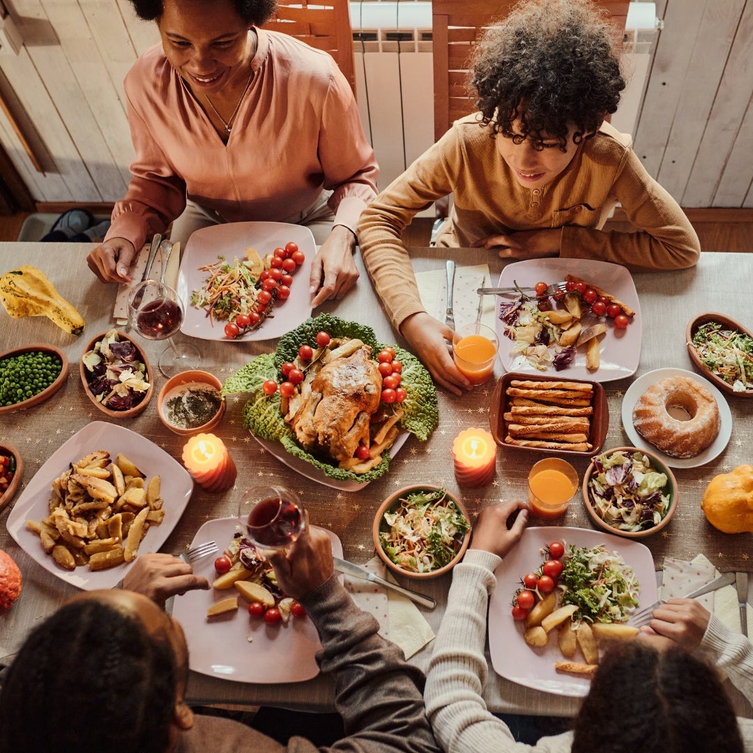 a family eating a holiday dinner