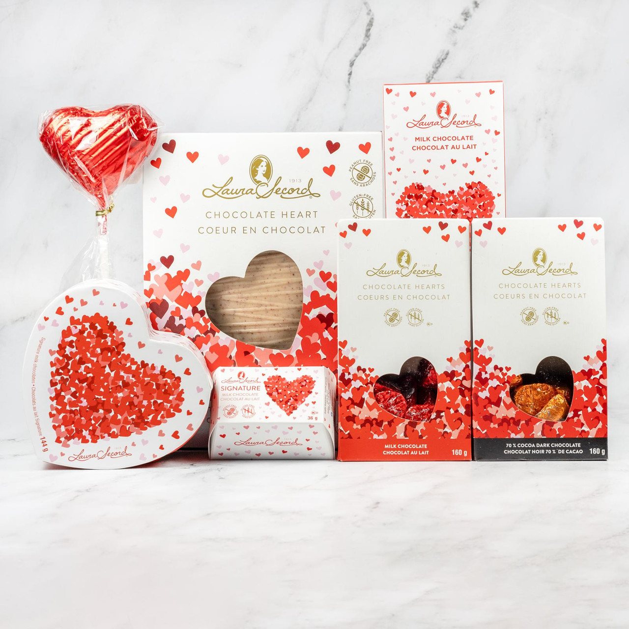 Various chocolate gift boxes displayed on a clean background