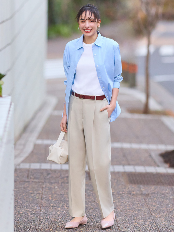 woman modelling in a set of business casual clothing