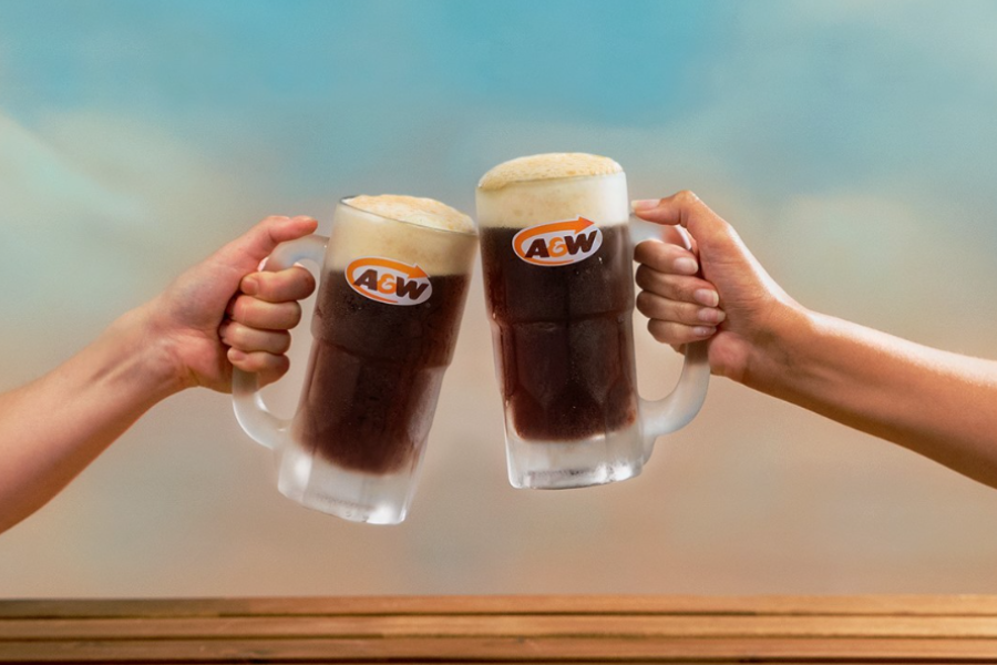 2 cups of a&w root beers doing a cheer