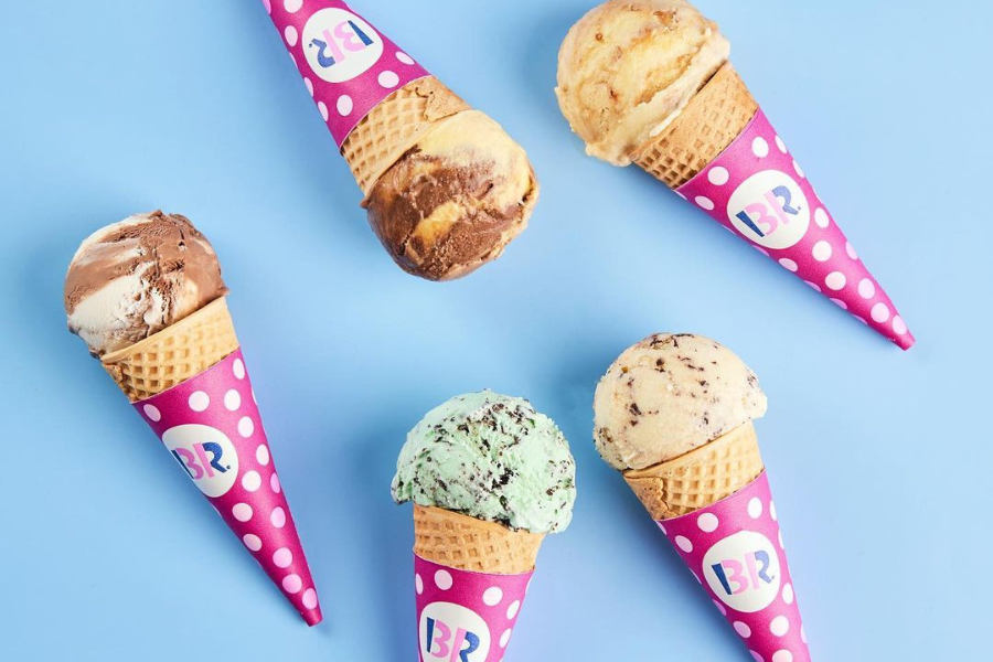 assortment of ice cream on cones