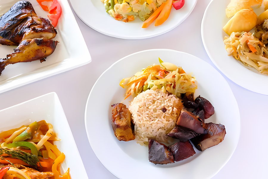 assortment of caribbean food