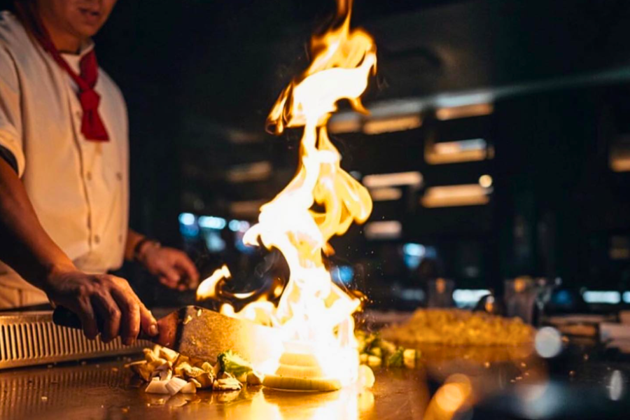 veggies cooked teppanyaki style with fire