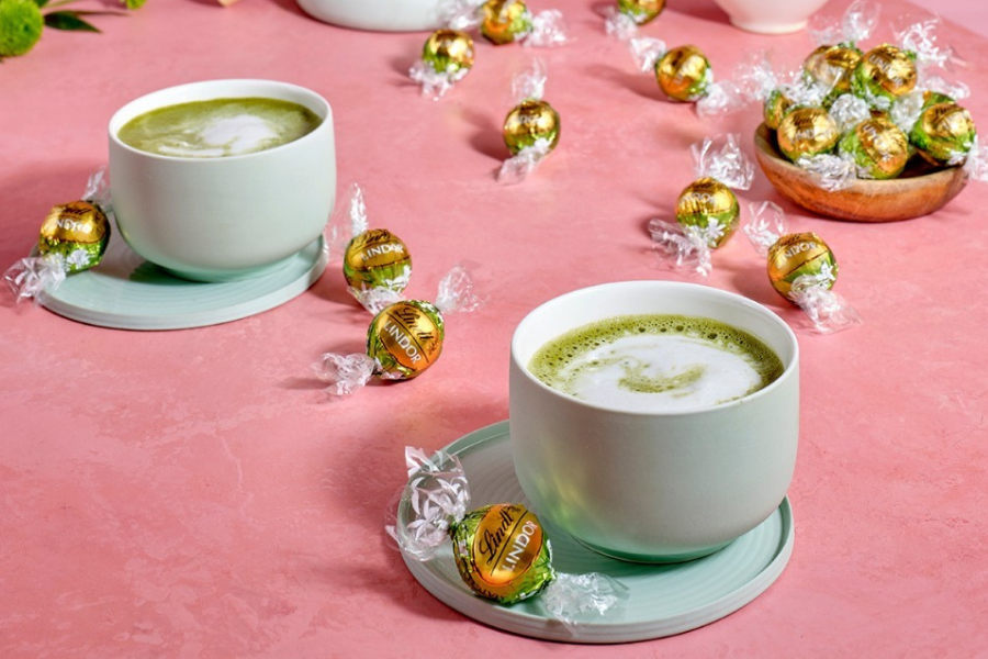 lindt matcha truffles with matcha lattes