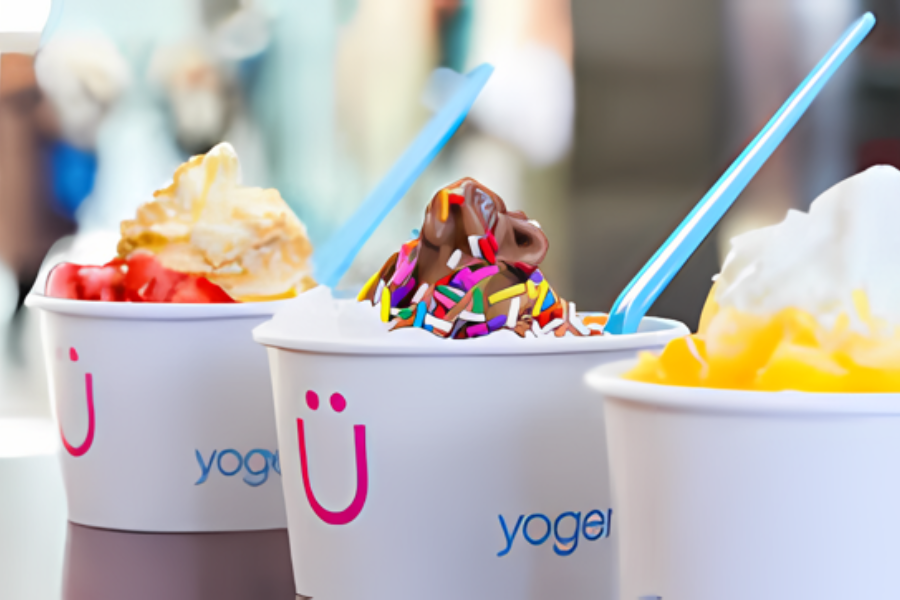 three cups of assorted yogen fruz frozen yogurt
