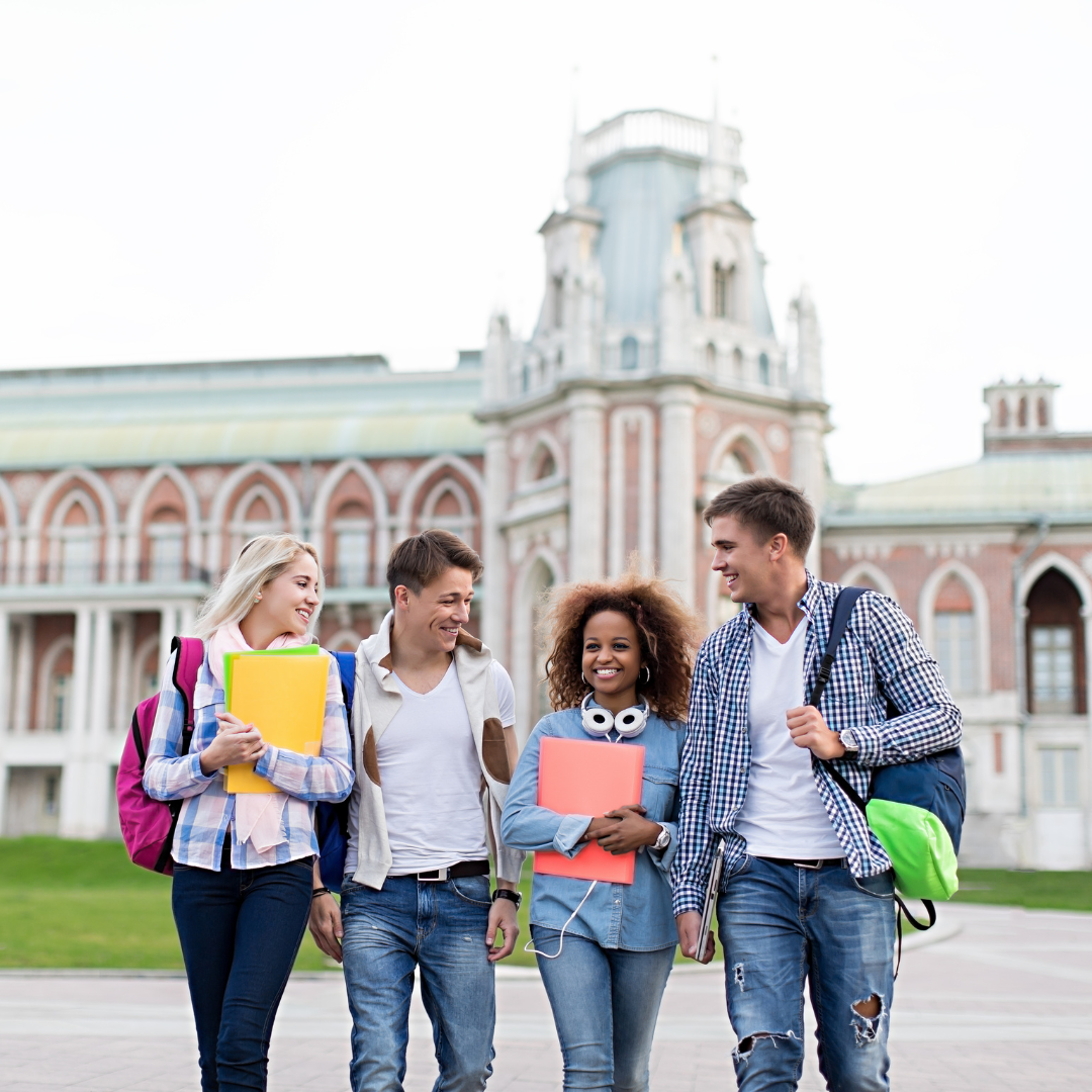 a group of university students outdoors