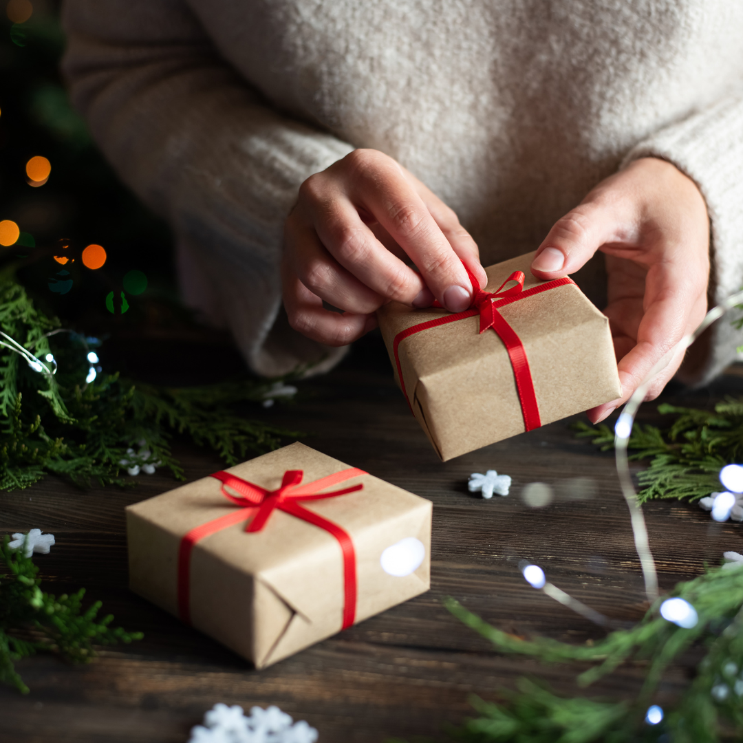 a person wrapping gifts