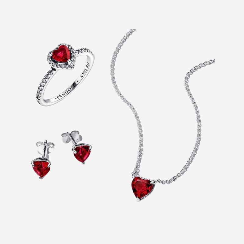 Red Sparkling Heart Tennis Jewelry Set