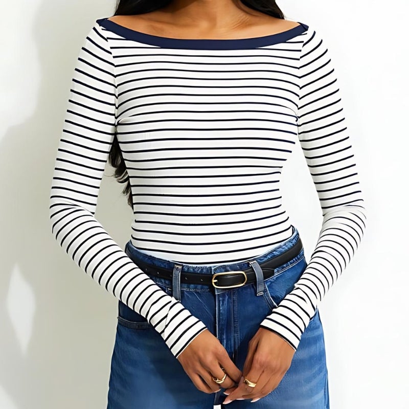 striped boat neck top