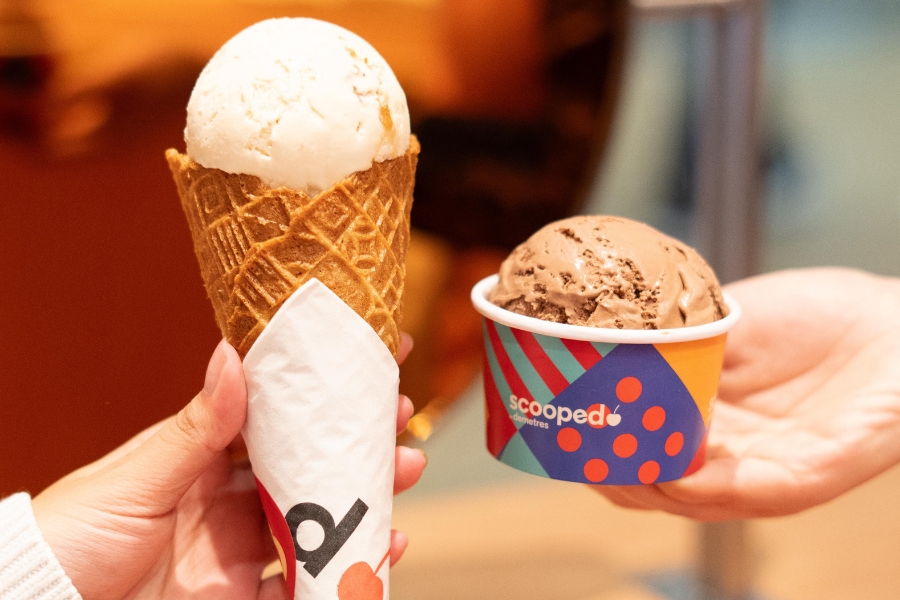 scooped ice cream cone and cup